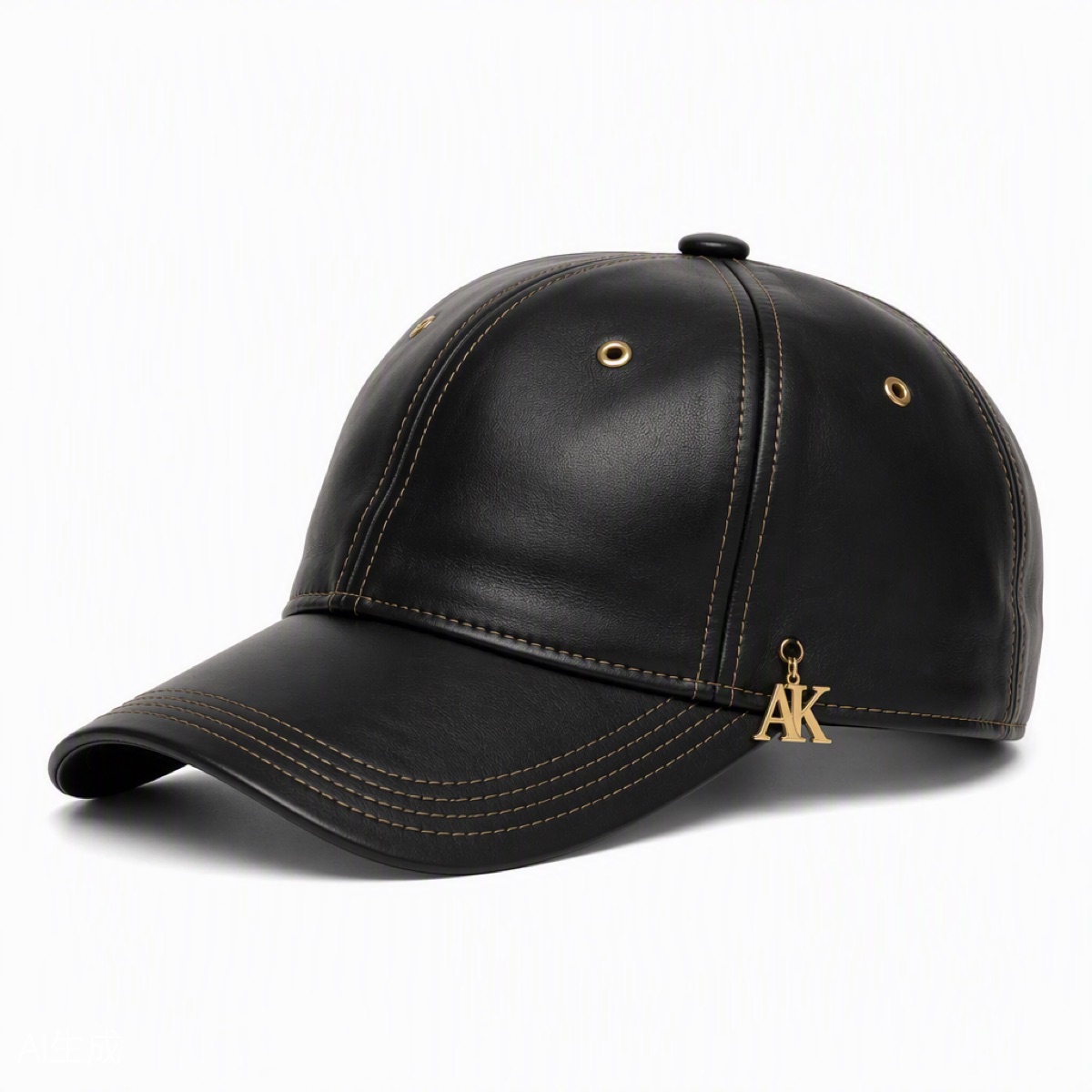 Gold-Hardware Leather Cap — view 3