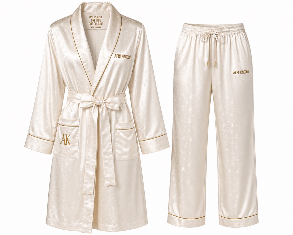 Ivory Satin Robe Set — His — view 1