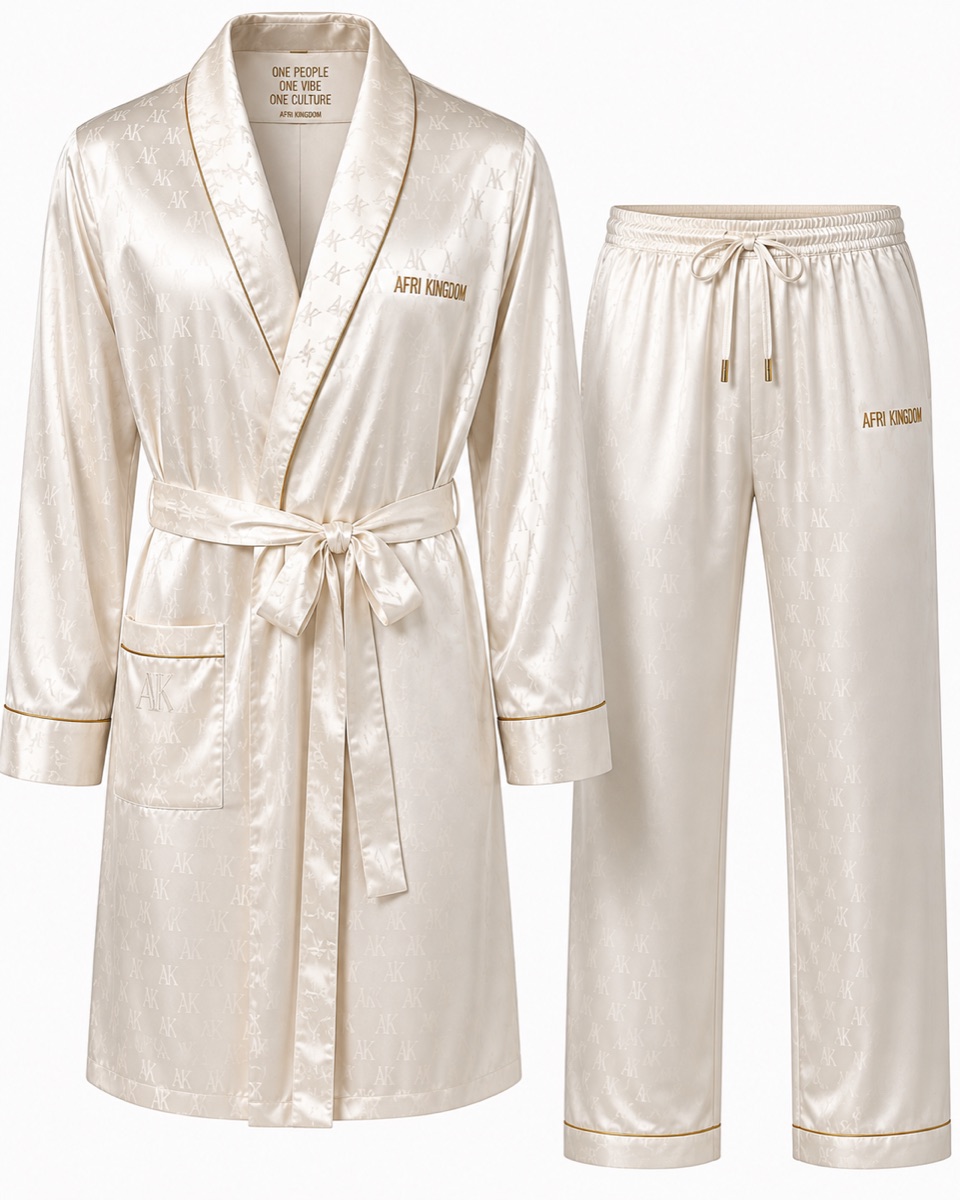 Ivory Satin Robe Set — His — view 3